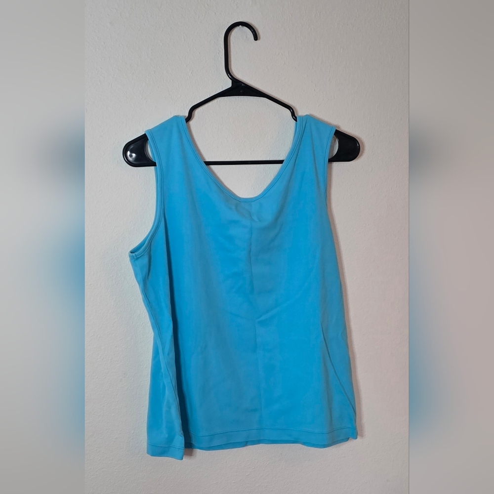 Land’s End Aqua Blue Cotton Tank Top Sleeveless Size L - Picture 2 of 5